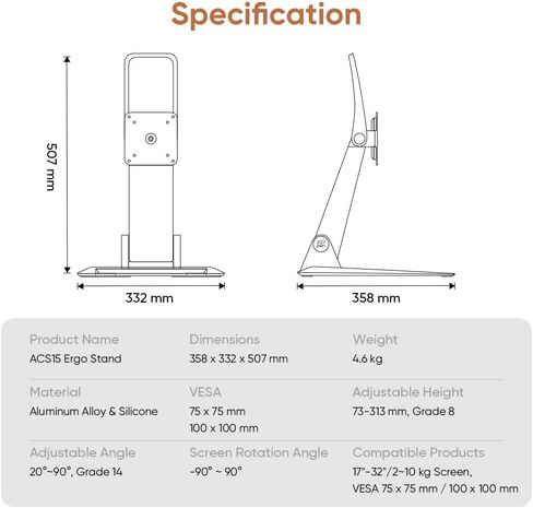 XPPen ACS15 Adjustable Drawing Tablet Stand Monitor,Adjustable VESA Mount Desk Stand for Artist Pro 19 Gen2 in Saudi Arabia