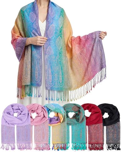 Chuarry 6 Pcs Paisley Pashmina Shawls and Wraps Bulk for Women Cashmere Scarf Tassels Soft Wrap Stole Two Tones Wedding Gift in Saudi Arabia