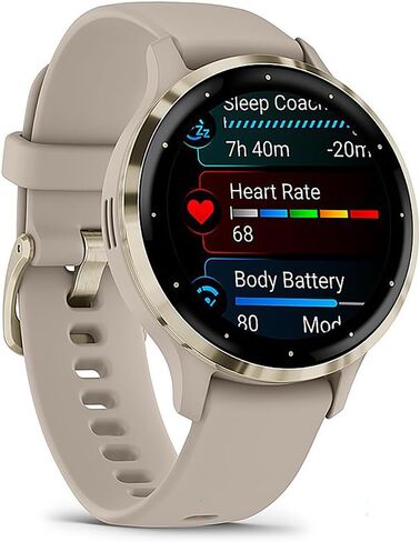 Garmin 010-02785-02 Venu 3S Health Fitness GPS Smartwatch Gold Steel Bezel with French Gray Case 41mm Bundle with Deco Essentials Charging Dock, Dust Cover 3 Pack and 2-Pack Screen Protector in Saudi Arabia