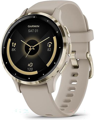 Garmin 010-02785-02 Venu 3S Health Fitness GPS Smartwatch Gold Steel Bezel with French Gray Case 41mm Bundle with Deco Essentials Charging Dock, Dust Cover 3 Pack and 2-Pack Screen Protector in Saudi Arabia