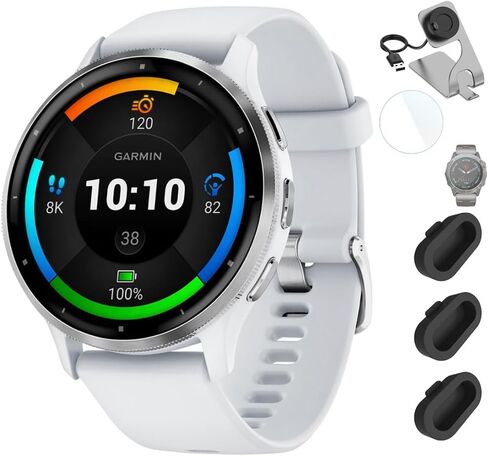 Garmin 010-02785-02 Venu 3S Health Fitness GPS Smartwatch Gold Steel Bezel with French Gray Case 41mm Bundle with Deco Essentials Charging Dock, Dust Cover 3 Pack and 2-Pack Screen Protector in Saudi Arabia