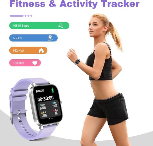 Smart Watch for Men Women Compatible with iPhone Samsung Android Phone 1.69 inch Full Touch Screen IP68 Waterproof Bluetooh Fitness Tracker Heart Rate/Sleep Monitor (Light Purple) in Saudi Arabia