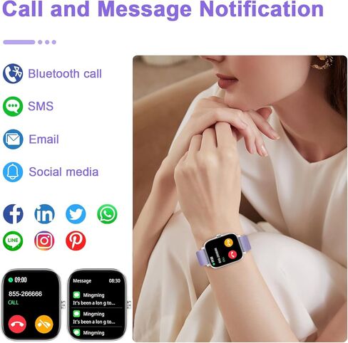 Smart Watch for Men Women Compatible with iPhone Samsung Android Phone 1.69 inch Full Touch Screen IP68 Waterproof Bluetooh Fitness Tracker Heart Rate/Sleep Monitor (Light Purple) in Saudi Arabia