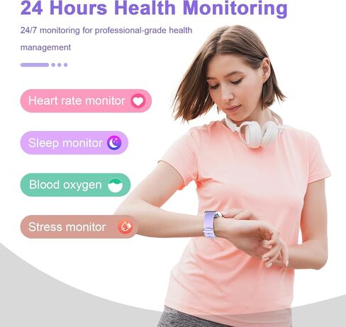Smart Watch for Men Women Compatible with iPhone Samsung Android Phone 1.69 inch Full Touch Screen IP68 Waterproof Bluetooh Fitness Tracker Heart Rate/Sleep Monitor (Light Purple) in Saudi Arabia