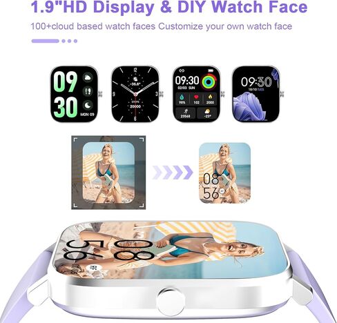 Smart Watch for Men Women Compatible with iPhone Samsung Android Phone 1.69 inch Full Touch Screen IP68 Waterproof Bluetooh Fitness Tracker Heart Rate/Sleep Monitor (Light Purple) in Saudi Arabia