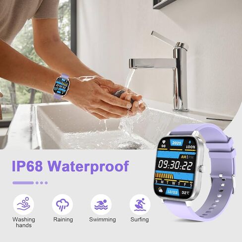 Smart Watch for Men Women Compatible with iPhone Samsung Android Phone 1.69 inch Full Touch Screen IP68 Waterproof Bluetooh Fitness Tracker Heart Rate/Sleep Monitor (Light Purple) in Saudi Arabia