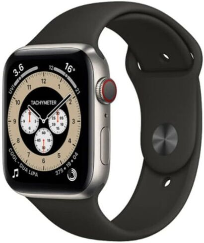 Apple Watch Series 6 (GPS + Cellular, 40mm) هيكل من التيتانيوم مع حزام رياضي أسود (متجددة) in Saudi Arabia