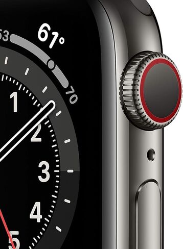 Apple Watch Series 6 (GPS + Cellular, 40mm) هيكل من التيتانيوم مع حزام رياضي أسود (متجددة) in Saudi Arabia