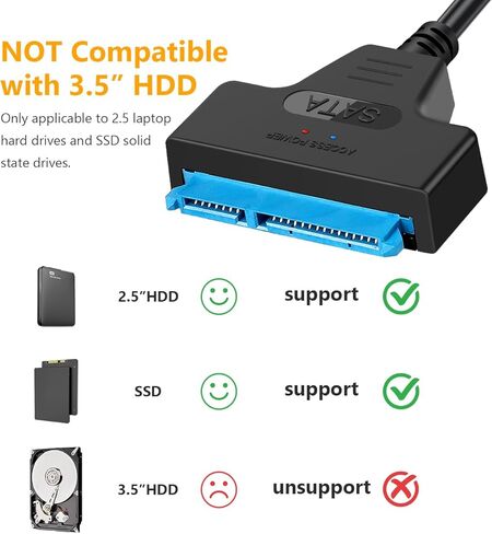 SATA to USB 3.0 Adapter Cable for 2.5 Inch SSD & HDD, External Hard Drive Connector Support UASP SATA III, High Speed Data Transfer Converter for Laptop Data Recovery & Cloning (No 3.5" Drive Support) in Saudi Arabia