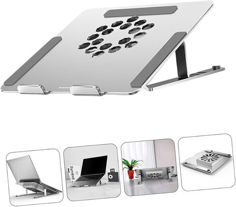 Veemoon Aluminum Alloy Adjustable Laptop Cooler Stand with Quiet LED Fan, Ventilated Cooling Pad for Gaming and Office Use, Compatible to 17.3-inch Laptops, Silver in Saudi Arabia