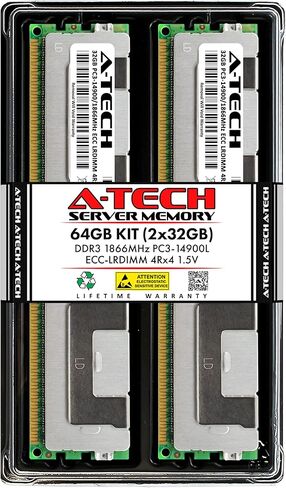 مجموعة A-Tech 64 جيجابايت (2 × 32 جيجابايت) من ذاكرة الوصول العشوائي لـ ASUS Z9NH-D12/FDR، Z9PA-U8، Z9PE-D16، Z9PE-D8 WS، Z9PG-D16، Z9PP-D24، Z9PX-Q32 | DDR3 1866MHz PC3-14900 ECC LRDIMM 4Rx4 1.5V تحميل منخفض ترقية ذاكرة الخادم in Saudi Arabia