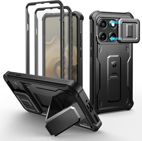 حافظة Dexnor لهاتف Motorola Moto Edge 2025، [إطاران أماميان] [غطاء كاميرا منزلق مغناطيسي مدمج ومسند] حافظة هاتف شديدة التحمل مقاومة للصدمات مع واقي شاشة، 6.7 بوصة أسود in Saudi Arabia
