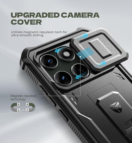 Dexnor for Motorola Moto Edge 2025 Case, [2 Front Frame] [Built-in Magnetic Slide Camera Cover & Kickstand] Heavy Duty Protection Shockproof Phone Case with Screen Protector, 6.7 inch Black in Kuwait