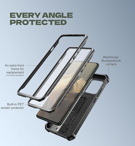 Dexnor for Motorola Moto Edge 2025 Case, [2 Front Frame] [Built-in Magnetic Slide Camera Cover & Kickstand] Heavy Duty Protection Shockproof Phone Case with Screen Protector, 6.7 inch Black in Kuwait