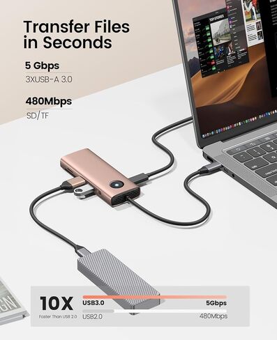 USB C Hub,8-in-1 USB C Docking Station with 4K HDMI, 100W Power Delivery, 2 USB Port 5 Gbps, SD&TF, 3.5mm Audio, Gigabit Ethernet Type C Multiport Adapter for Windows Mac(Gold) in Saudi Arabia