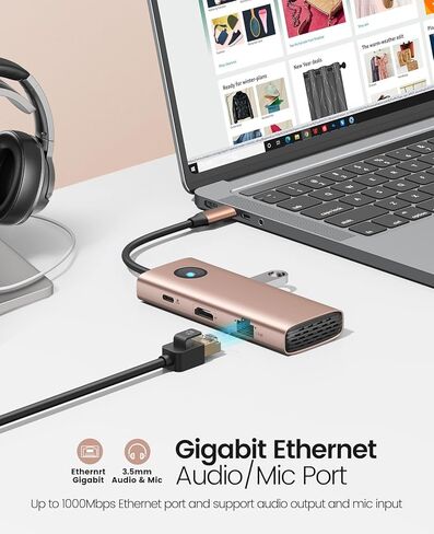 USB C Hub,8-in-1 USB C Docking Station with 4K HDMI, 100W Power Delivery, 2 USB Port 5 Gbps, SD&TF, 3.5mm Audio, Gigabit Ethernet Type C Multiport Adapter for Windows Mac(Gold) in Saudi Arabia