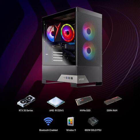 Skytech Gaming Nebula 2 Gaming PC, AMD Ryzen 5 5500 3.6GHz, NVIDIA RTX 3050 6GB, 1TB NVMe SSD, 16GB DDR4 RAM 3200, 650W Gold PSU, Wi-Fi, Win 11, Gaming Desktop in Saudi Arabia