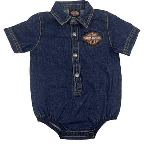 Harley-Davidson Baby Girls' Bar & Shield Denim Short Sleeve Infant Creeper in Kuwait