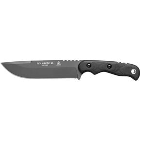Tops Knives Tex Creek XL Full Tang Fixed Blade Knife- Sniper Gray Blade Finish- Brown Leather Sheath w/Belt Loop (Black Canvas Micarta Handle) in Kuwait