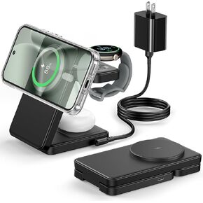 قاعدة شحن مغناطيسية 3 في 1 قابلة للطي لساعة Google Pixel 3/2 (ليست للساعة 4/1)، شاحن لاسلكي سريع بقدرة 15 وات متوافق مع حامل شاحن MagSafe لـ Pixel 10/10 Pro/XL/9/8/7/6 Pro & Buds in Kuwait