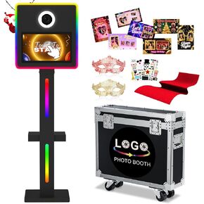 كشك صور مرآة مع حافظة طيران، شاشة لمس تفاعلية مقاس 15.6 بوصة مع تطبيق للتحكم عن بعد ومزامنة الموسيقى وإضاءة RGB ومشاركة كشك صور DSLR وطباعة فورية للحفلات (أبيض) in Kuwait