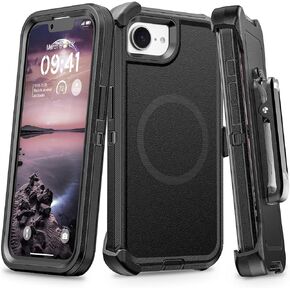حافظة لهاتف iPhone 16e مع حافظة مشبك حزام، مضادة للصدمات، مضادة للانزلاق، متوافقة مع MagSafe، حماية من السقوط بثلاث طبقات، غطاء هاتف مغناطيسي عالي التحمل لهاتف 16e، 6.1 بوصة، أسود in Kuwait