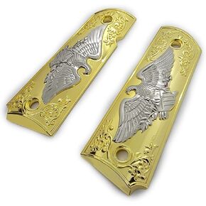 Replacement 1911 Full Size Grips for Kimber, Colt, Rock Island, Springfield, Taurus, & Clones - Eagle Gold Nickel Grips in Kuwait