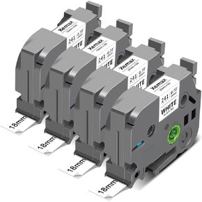 4 عبوات 18 مم 0.7 بوصة بيضاء مغلفة متوافقة مع Brother Tze-241 Tze241 Tze241 Tz-241 Tz241 3/4 بوصة شريط PTouch Tze Tz 18 مم 0.7 شريط ملصقات أبيض مصفح لـ PT-D400 PT-D410 PT-D600 PTD-610BT in Kuwait