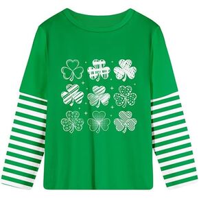 Yousie Kids Girls Christmas Shirt كم طويل مخطط مرقع تي شيرت 4-11 سنة in Kuwait