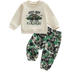 WZTYYDS Toddler Baby Boys Fall Clothes 1T 2T 3T 4T 5T Kids Winter Outfit Letter Tank Pullover Sweatshirt Camouflage Pants Set in Kuwait
