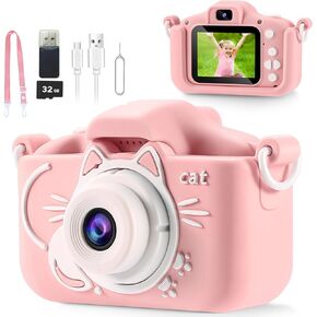 Kids Camera for Girls, Selfie Kids Camera,HD Kids Digital Camera Toys for 4 5 6 7 8 9 Year Old Girl Christmas Birthday Gifts,Camera for Kids 10-12,Toddler Camera with 32GB-Card in Kuwait