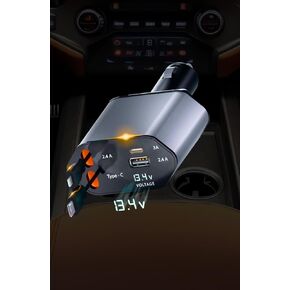 شاحن سيارة سريع قابل للسحب بقدرة 100 وات لـ CarPlay، محول شاحن سيارة 4 في 1 مع كابلات مدمجة مقاس 31.5 بوصة ومنافذ USB مزدوجة، متوافق مع أجهزة iPhone 11 و12 و13 و14 و15 و16 و17 وأجهزة Samsung والأجهزة اللوحية والمزيد in Kuwait