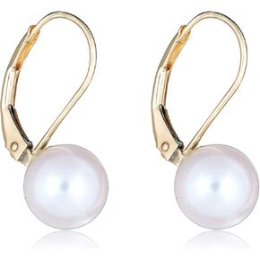 AVORA 10K Yellow Gold White Freshwater Cultured Pearl Lever-back Drop Earrings in Saudi Arabia