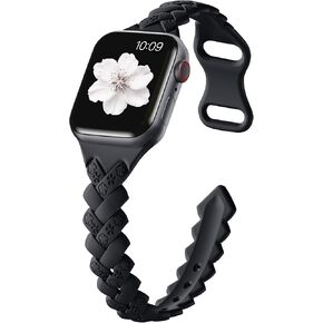 سوار سيليكون مضفر نحيف متوافق مع أساور ساعة أبل للنساء 40 مم 41 مم 42 مم 38 مم 44 مم 46 مم 45 مم 49 مم سوار رياضي رفيع على شكل زهرة لسلسلة iWatch Bands 11 10 9 8 7 6 5 4 3 Ultra SE 3/2/1 in Kuwait