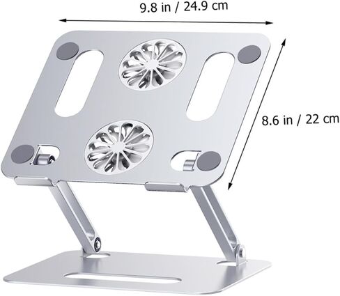 Homoyoyo Adjustable Aluminum Alloy Laptop Cooler Cooling Pad with Dual Fans, Foldable Elevated Notebook Cooler for Gaming and Office Use, Silver in Saudi Arabia