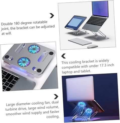 Homoyoyo Adjustable Aluminum Alloy Laptop Cooler Cooling Pad with Dual Fans, Foldable Elevated Notebook Cooler for Gaming and Office Use, Silver in Saudi Arabia
