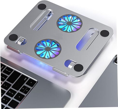 Homoyoyo Adjustable Aluminum Alloy Laptop Cooler Cooling Pad with Dual Fans, Foldable Elevated Notebook Cooler for Gaming and Office Use, Silver in Saudi Arabia