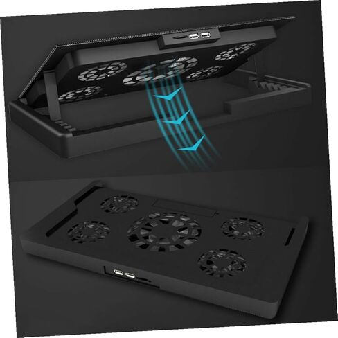 حامل تبريد للكمبيوتر المحمول Kisangel USB مع 5 مراوح تبريد متعددة الزوايا وقاعدة تبريد للكمبيوتر المحمول قابلة للتعديل مع مبدد حراري مضاد للانزلاق للألعاب والاستخدام المكتبي، أسود in Kuwait