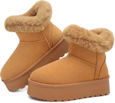 SHIBEVER Snow Boots for Women Winter: Platform Warm Waterproof Cold Weather Boot Size 8 - Fur Lined 2025 Soft Womens Tan Shoes in Saudi Arabia