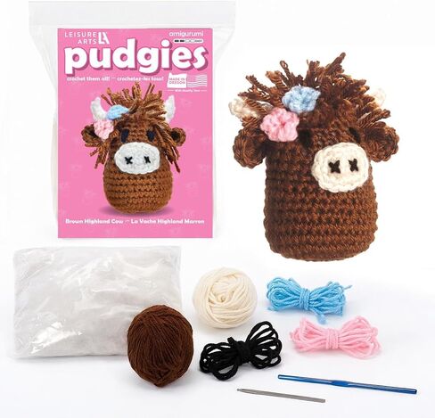 Leisure Arts Crochet Kit Amigurumi Highland Cow, Brown, Crochet Kit Beginners, Beginner for Adults, Animal Kit, Kits for Beginners, Crotchet in Saudi Arabia