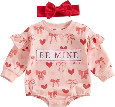 DSORVICD Baby Girl Valentines Outfit Sweatshirt Romper Bubble Onesie Infants Heart Clothes Winter Spring in Saudi Arabia