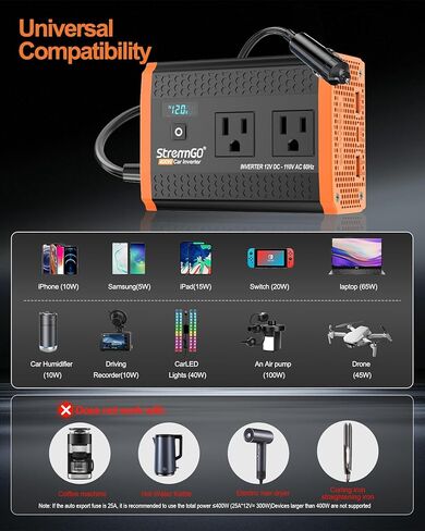 400W Car Power Invertes for Vehicles, with 12V to 110V Dual AC Car Plug Adapter Outlet, USB 24W/30W Fast Charger, Car Cigarette Lighter Adapter for Laptop, Phone on Road Trip Essentials in Saudi Arabia