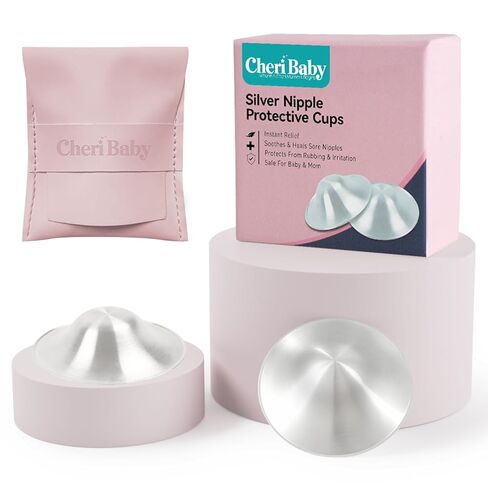 CheriBaby The Original Silver Nursing Cups, Silver Nipple Shield for Nursing Newborn, Nipple Cover for Breastfeeding Essential, Must Haves for Soothe and Protect Your Nipples, 999 Silver, Regular Size in Kuwait