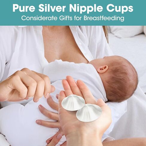CheriBaby The Original Silver Nursing Cups, Silver Nipple Shield for Nursing Newborn, Nipple Cover for Breastfeeding Essential, Must Haves for Soothe and Protect Your Nipples, 999 Silver, Regular Size in Kuwait