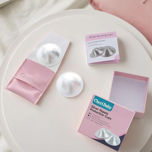 CheriBaby The Original Silver Nursing Cups, Silver Nipple Shield for Nursing Newborn, Nipple Cover for Breastfeeding Essential, Must Haves for Soothe and Protect Your Nipples, 999 Silver, Regular Size in Kuwait