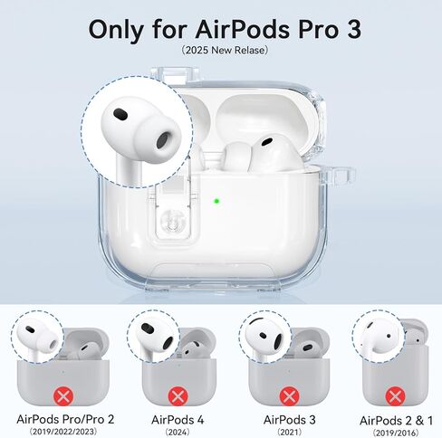 حافظة AirPods Pro 3 شفافة 2025 مع قفل آمن، غطاء حماية شفاف ناعم من مادة TPU لهاتف Apple AirPods Pro الجيل الثالث مع حامل هاتف ومجموعة تنظيف للنساء والرجال مع سلسلة مفاتيح، شفاف in Kuwait