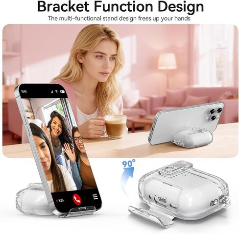 حافظة AirPods Pro 3 شفافة 2025 مع قفل آمن، غطاء حماية شفاف ناعم من مادة TPU لهاتف Apple AirPods Pro الجيل الثالث مع حامل هاتف ومجموعة تنظيف للنساء والرجال مع سلسلة مفاتيح، شفاف in Kuwait