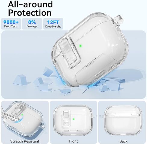 حافظة AirPods Pro 3 شفافة 2025 مع قفل آمن، غطاء حماية شفاف ناعم من مادة TPU لهاتف Apple AirPods Pro الجيل الثالث مع حامل هاتف ومجموعة تنظيف للنساء والرجال مع سلسلة مفاتيح، شفاف in Kuwait