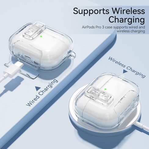 حافظة AirPods Pro 3 شفافة 2025 مع قفل آمن، غطاء حماية شفاف ناعم من مادة TPU لهاتف Apple AirPods Pro الجيل الثالث مع حامل هاتف ومجموعة تنظيف للنساء والرجال مع سلسلة مفاتيح، شفاف in Kuwait