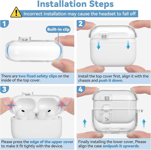 حافظة AirPods Pro 3 شفافة 2025 مع قفل آمن، غطاء حماية شفاف ناعم من مادة TPU لهاتف Apple AirPods Pro الجيل الثالث مع حامل هاتف ومجموعة تنظيف للنساء والرجال مع سلسلة مفاتيح، شفاف in Kuwait